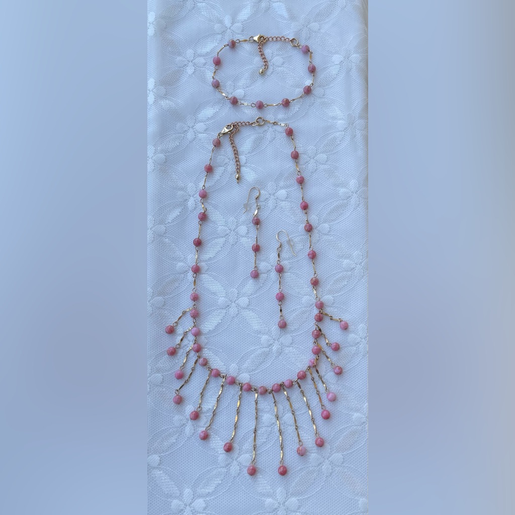 Gold Filled Fine Beads Earrings, Bracelet Necklace Set